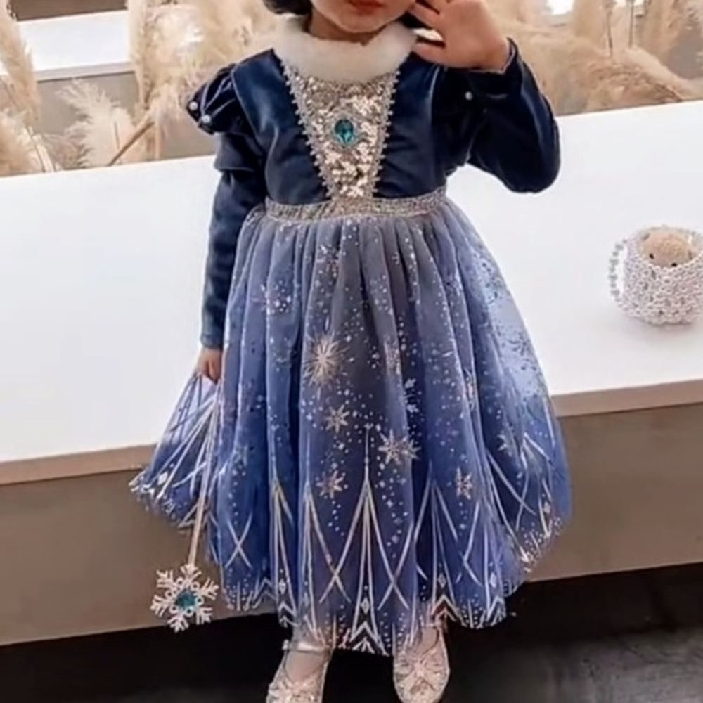 Blue Snowflake Princess Dress